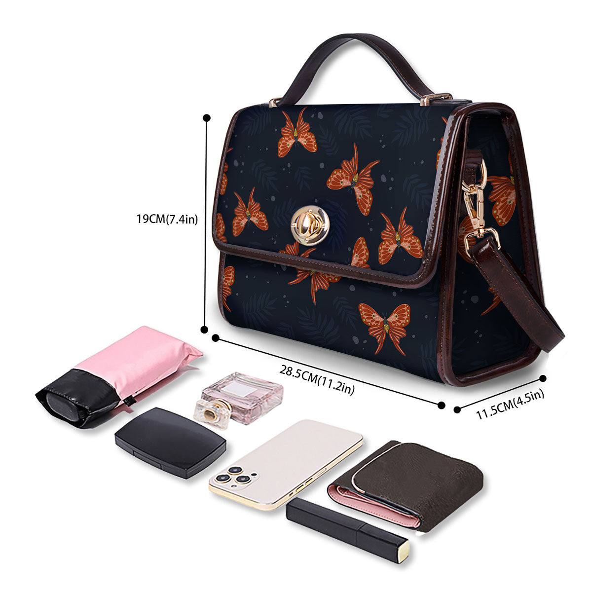 Orange Butterfly Monarch Print Pattern Women's Satchel Bag