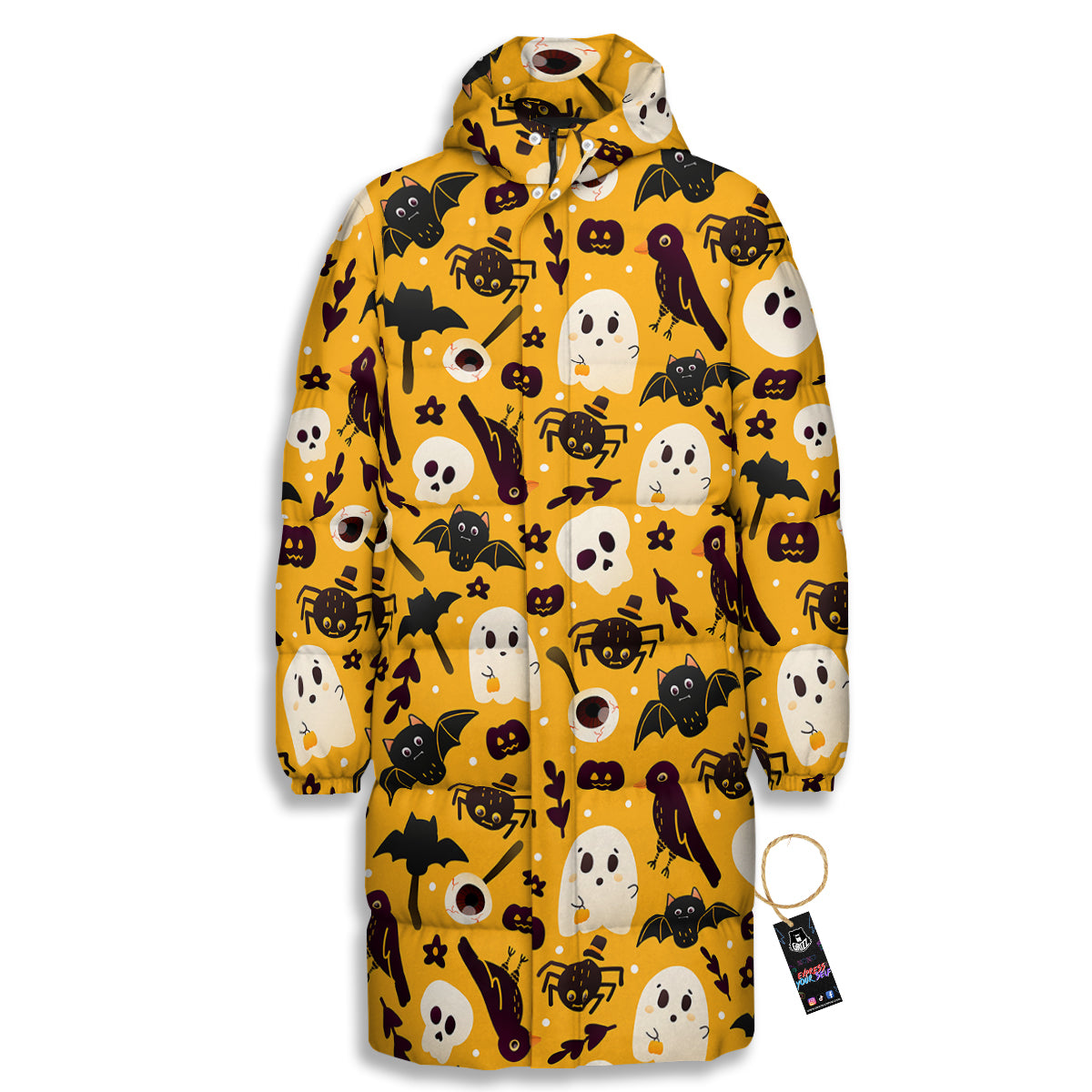 Orange Color Halloween Cute Print Pattern Long Down Jacket