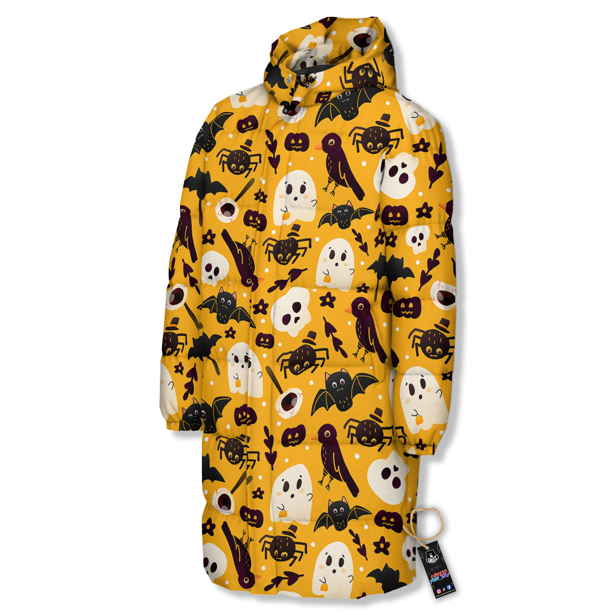 Orange Color Halloween Cute Print Pattern Long Down Jacket