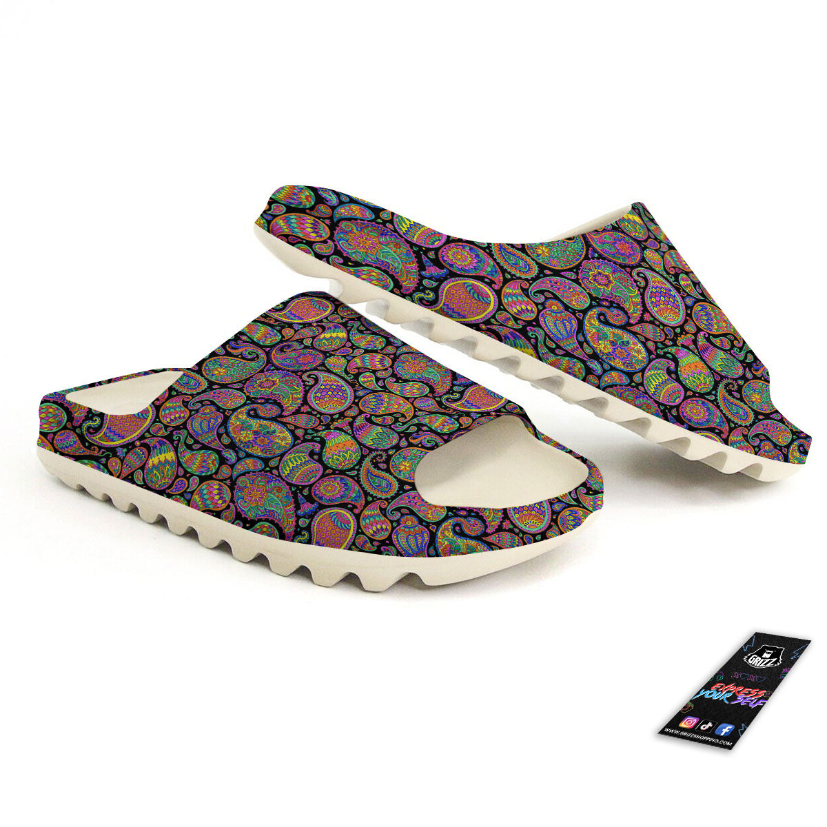 Orange Green And Pink Paisley Print Sandals-grizzshop
