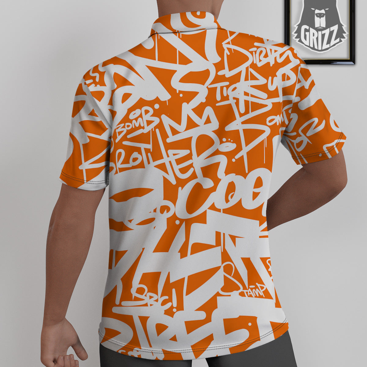 Orange Urban Graffiti Text Print Pattern Untucked Shirts-grizzshop