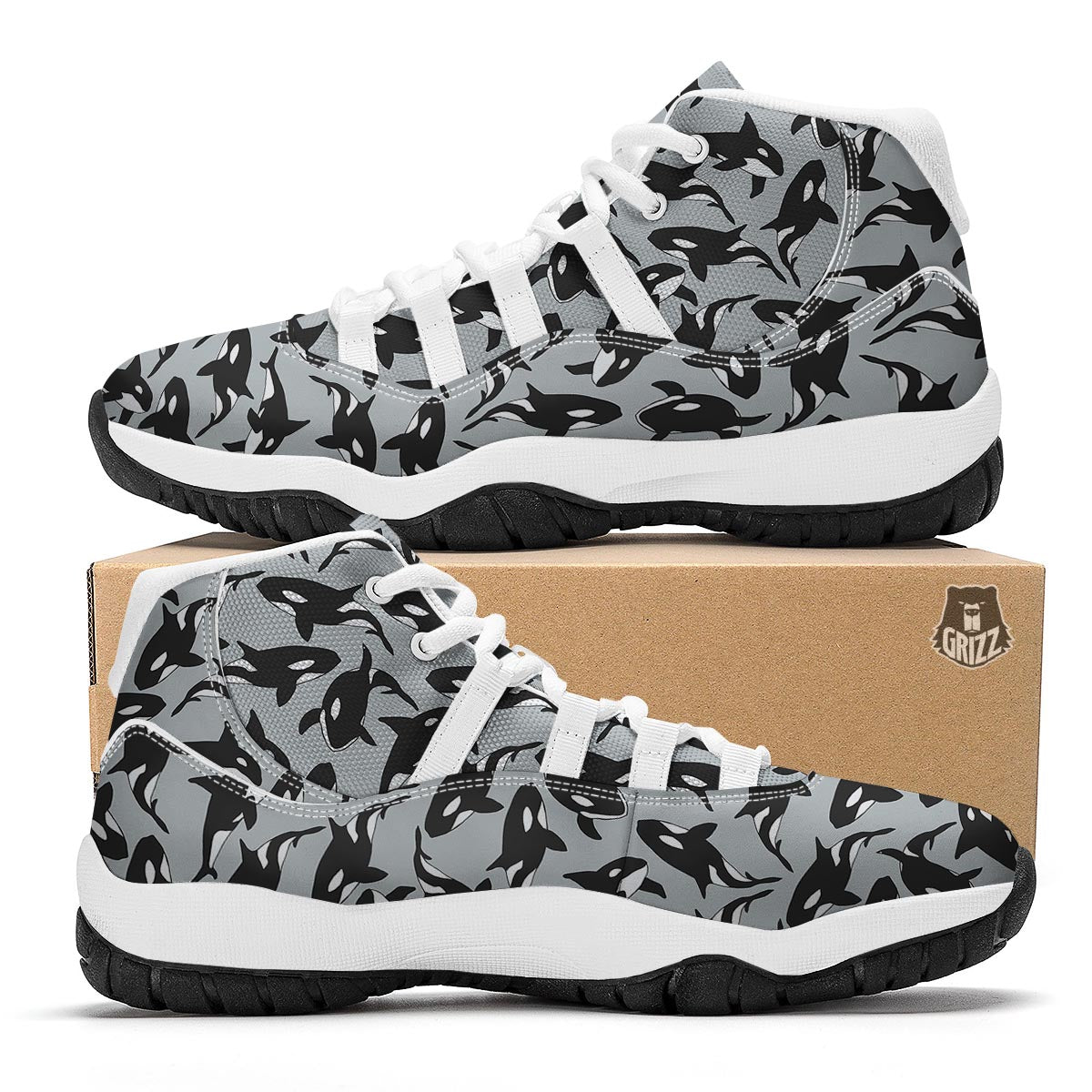 Orca Killer Whale Print Pattern White Bball Shoes-grizzshop