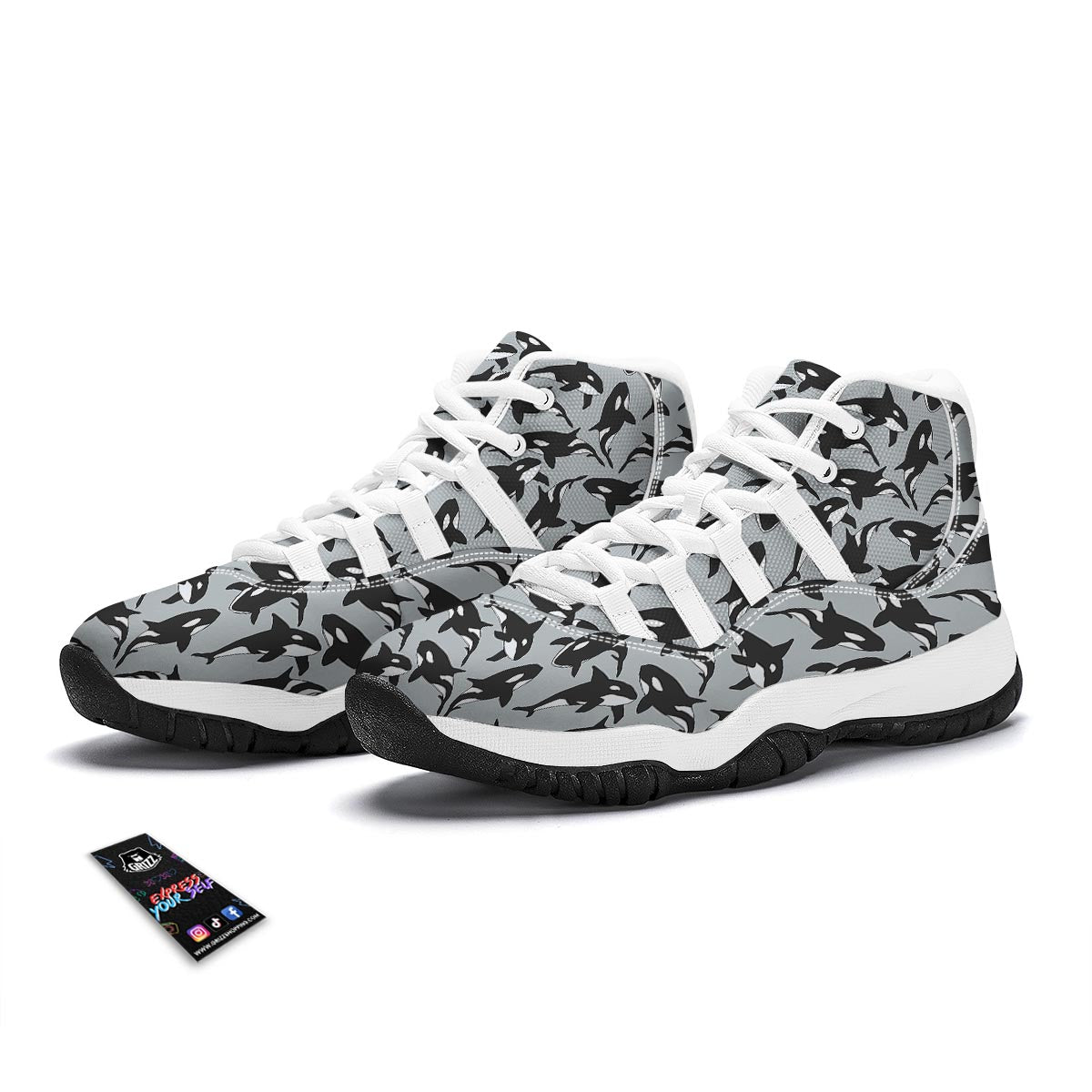 Orca Killer Whale Print Pattern White Bball Shoes-grizzshop