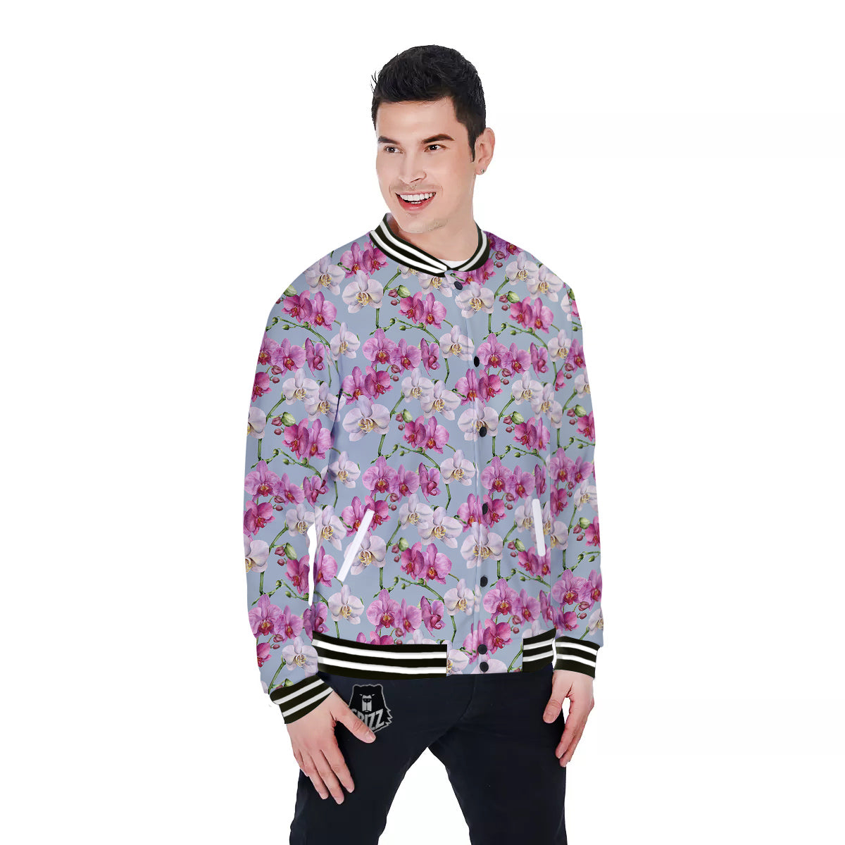 Orchid Cute Print Baseball Jacket-grizzshop