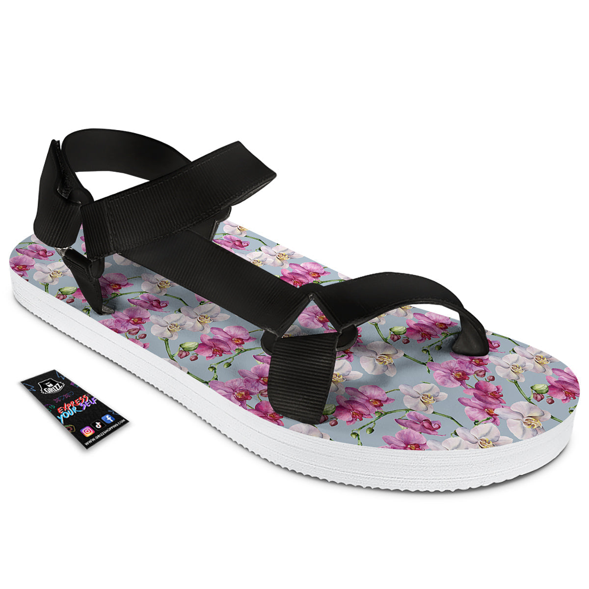 Orchid Cute Print Black Open Toe Sandals-grizzshop