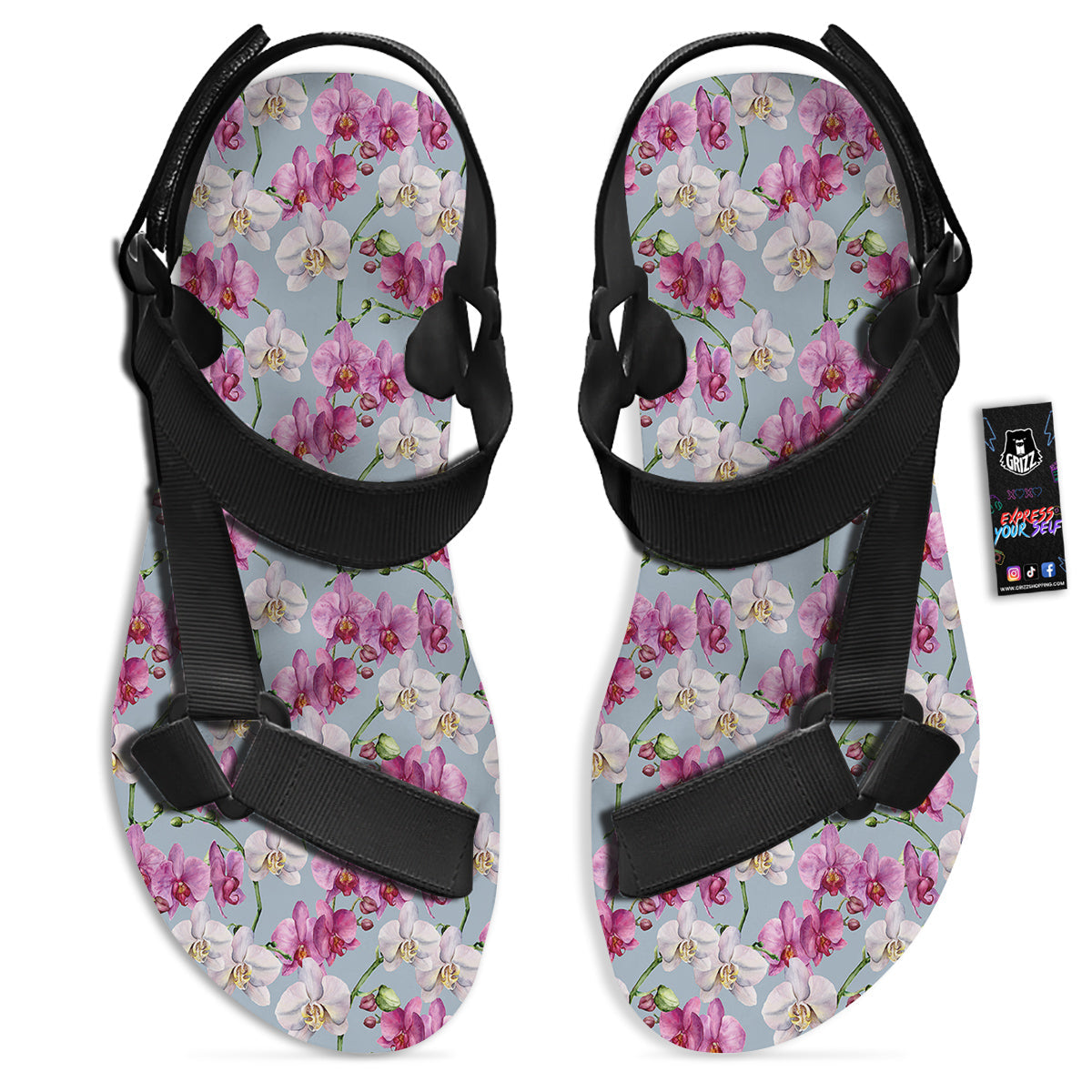 Orchid Cute Print Black Open Toe Sandals-grizzshop