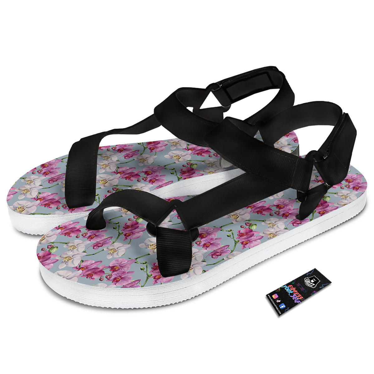 Orchid Cute Print Black Open Toe Sandals-grizzshop