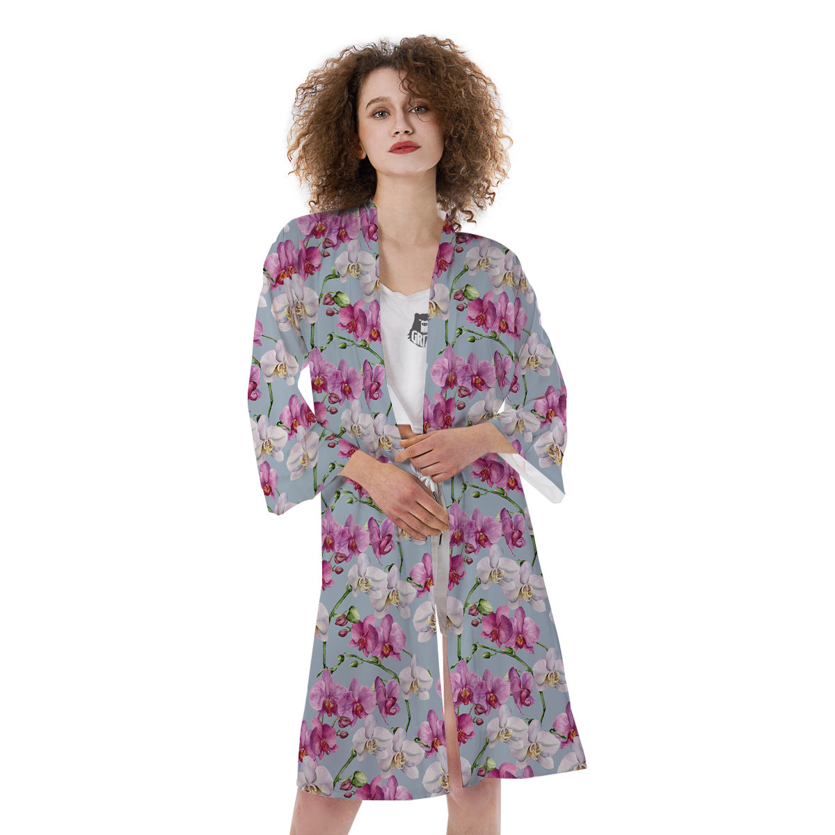 Orchid Cute Print Kimono-grizzshop