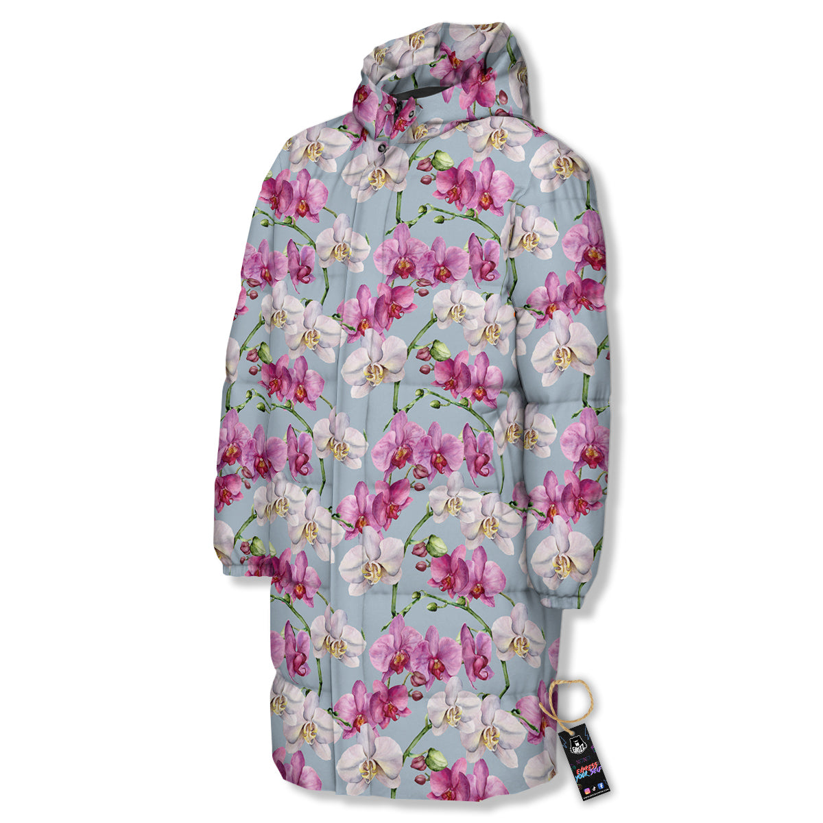 Orchid Cute Print Long Down Jacket-grizzshop