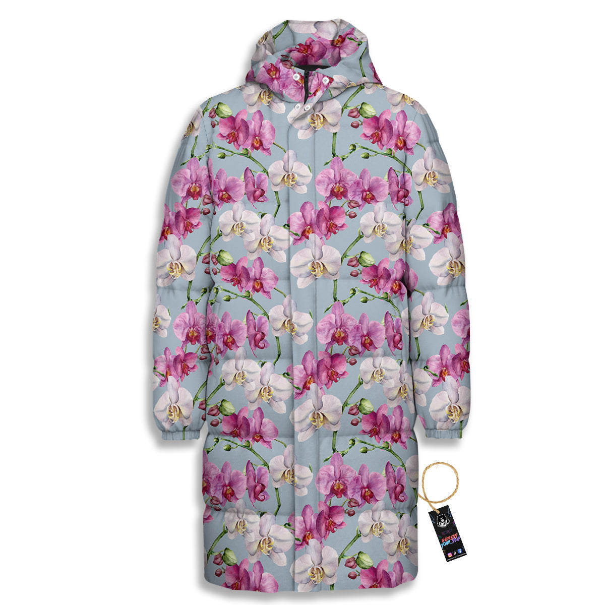 Orchid Cute Print Long Down Jacket-grizzshop