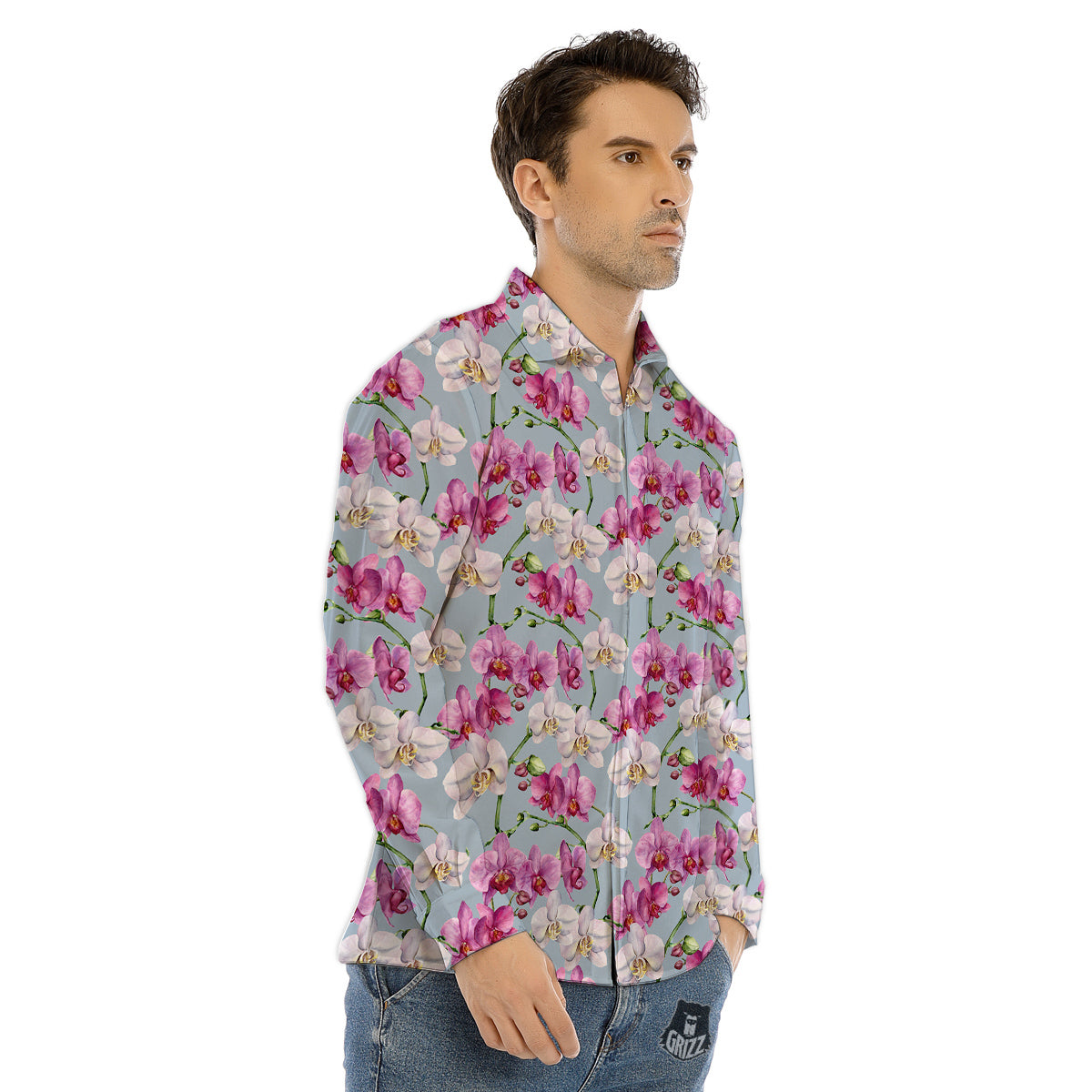 Orchid Cute Print Men's Dress Shirts-grizzshop