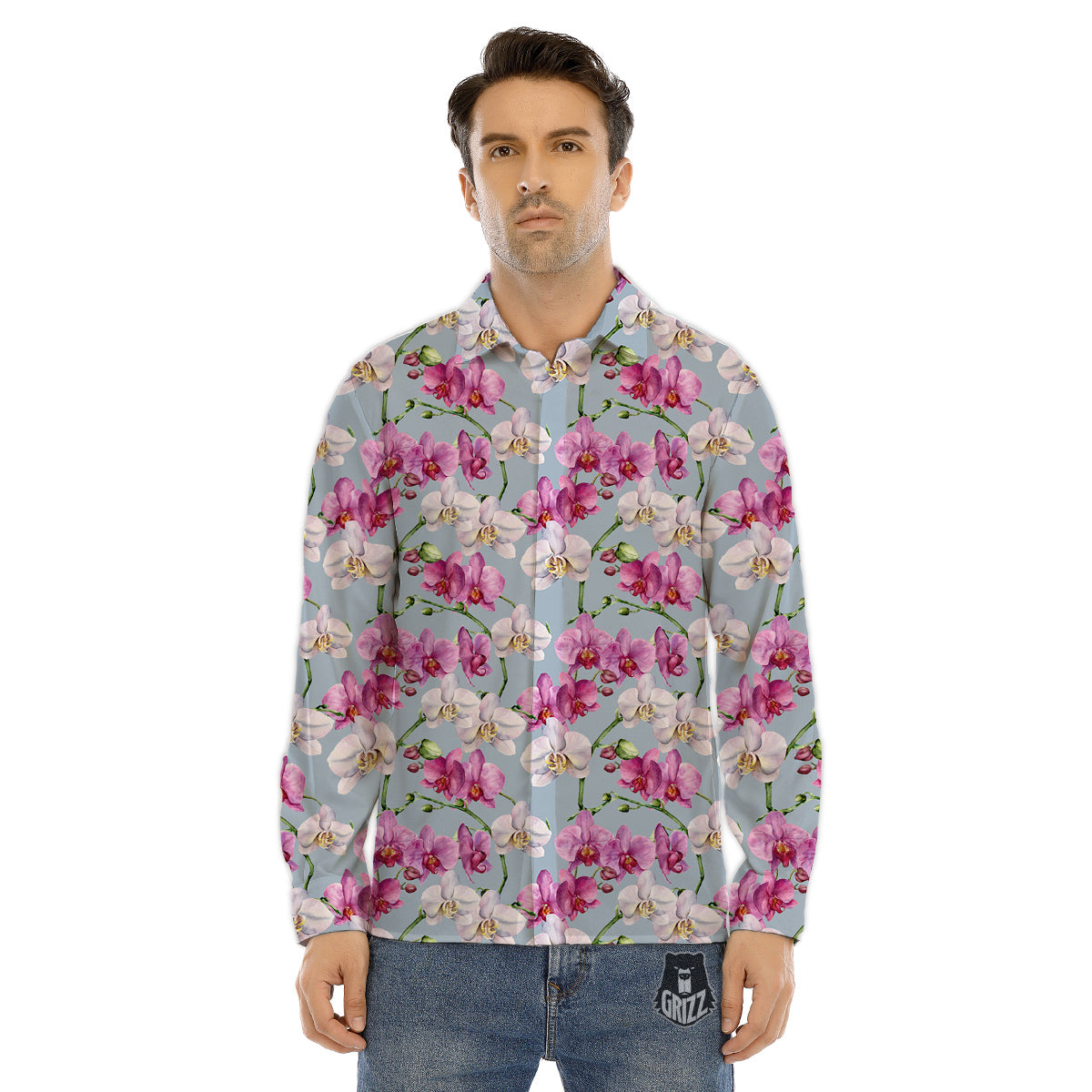 Orchid Cute Print Men's Dress Shirts-grizzshop