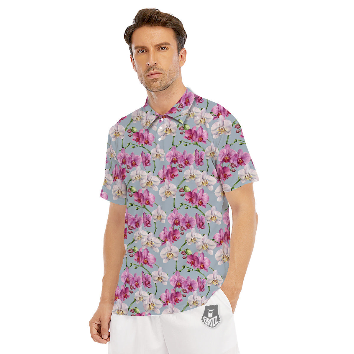 Orchid Cute Print Men's Golf Shirts-grizzshop