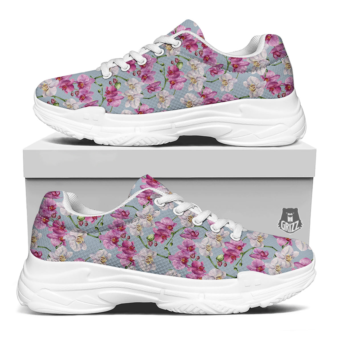 Orchid Cute Print White Chunky Shoes-grizzshop