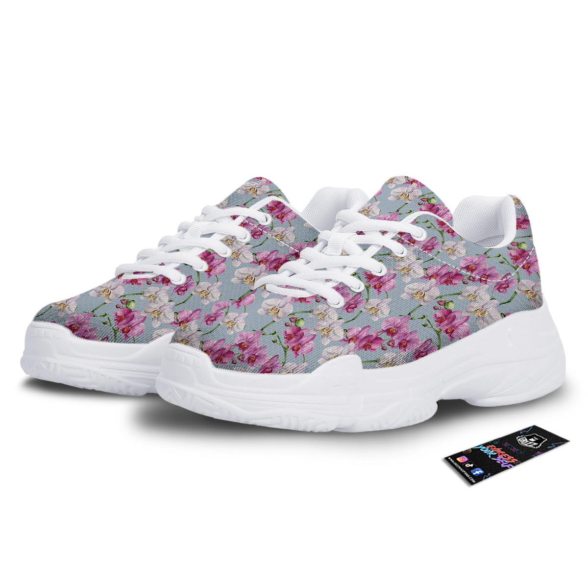 Orchid Cute Print White Chunky Shoes-grizzshop
