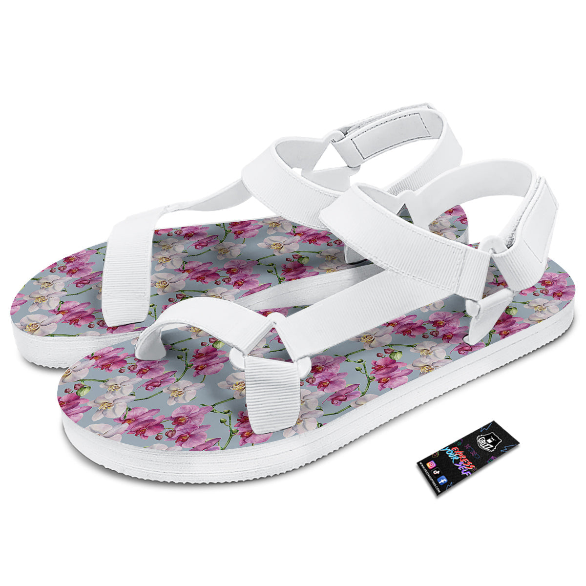 Orchid Cute Print White Open Toe Sandals-grizzshop