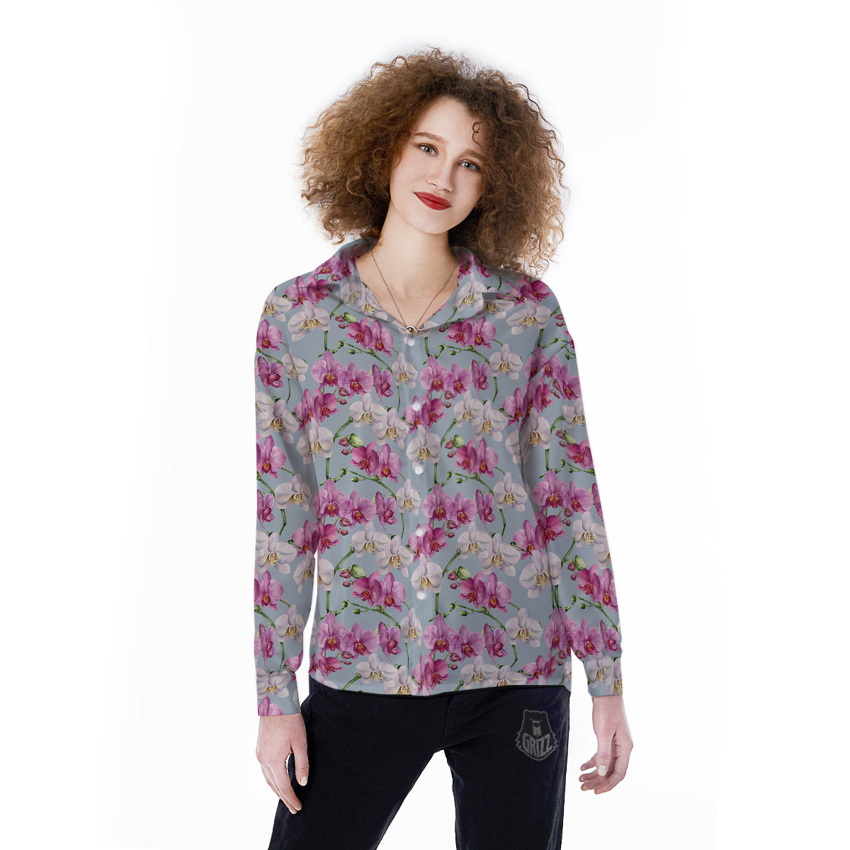 Orchid Cute Print Women's Long Sleeve Shirts-grizzshop