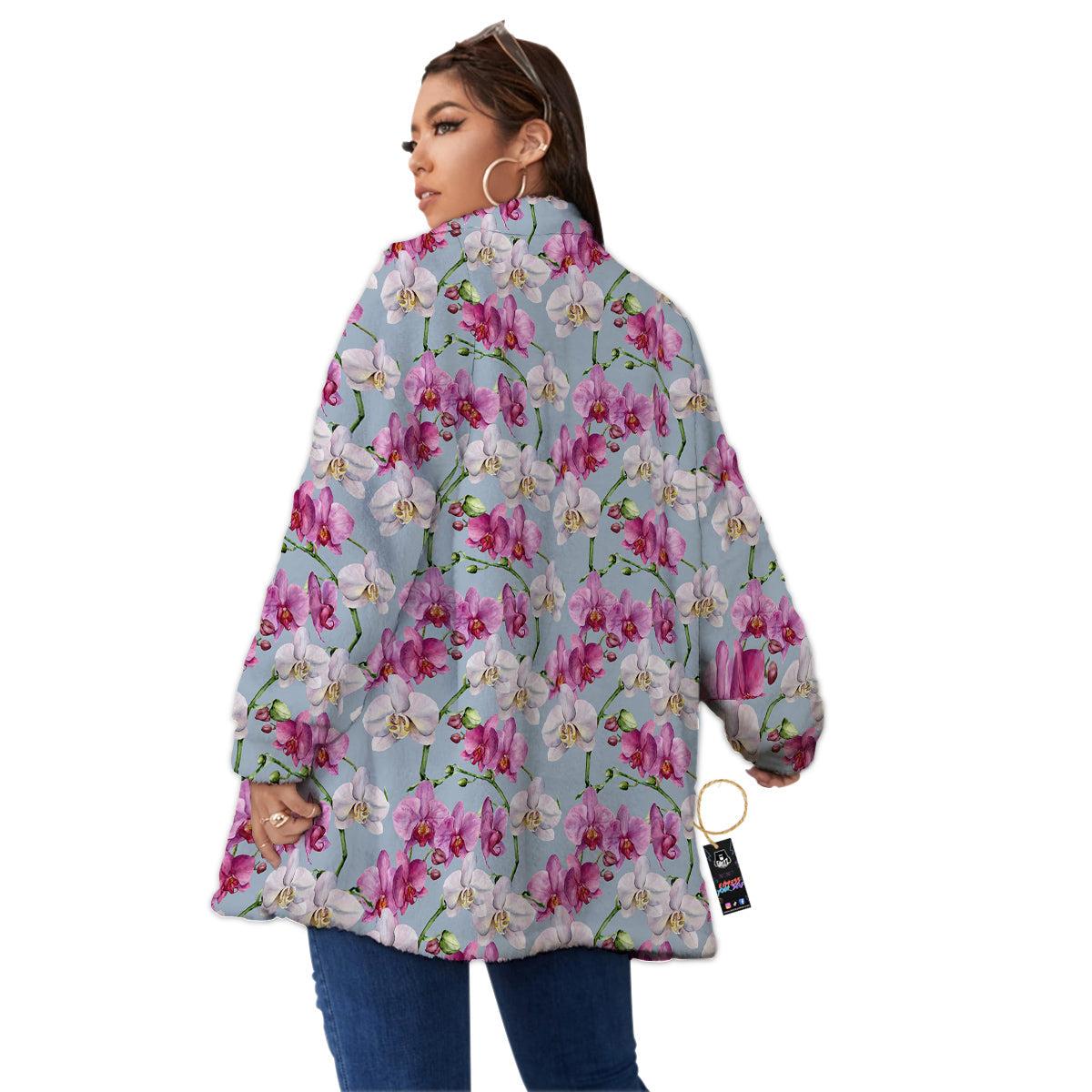 Orchid Cute Print Women's Sherpa Jacket-grizzshop