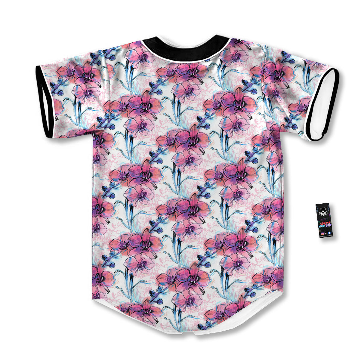 Orchid Drawing Print Pattern Baseball Jersey-grizzshop