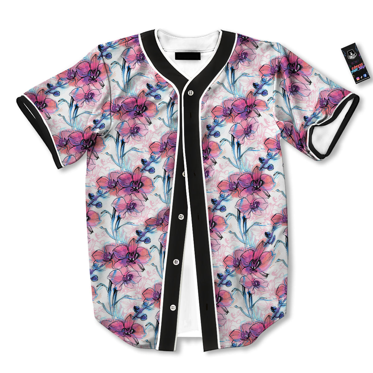 Orchid Drawing Print Pattern Baseball Jersey-grizzshop