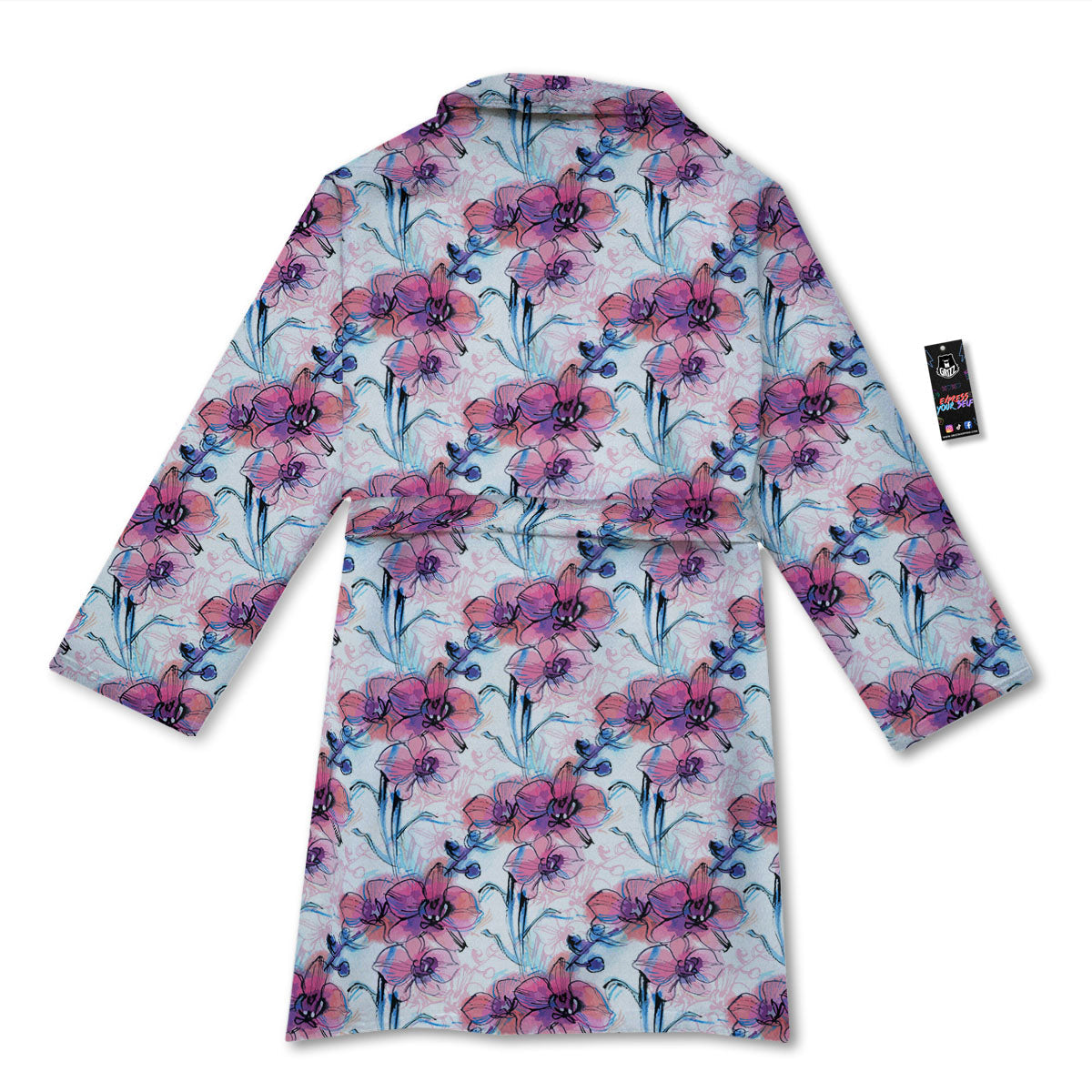 Orchid Drawing Print Pattern Bathrobe-grizzshop