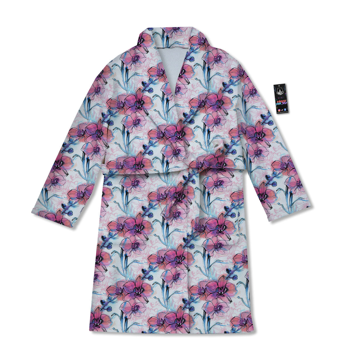 Orchid Drawing Print Pattern Bathrobe-grizzshop