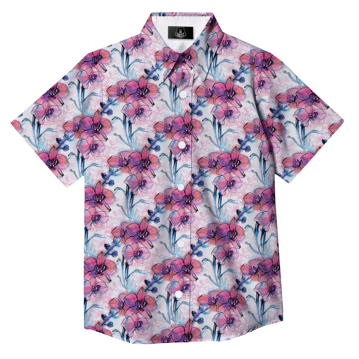 Orchid Drawing Print Pattern Button Up Shirt-grizzshop