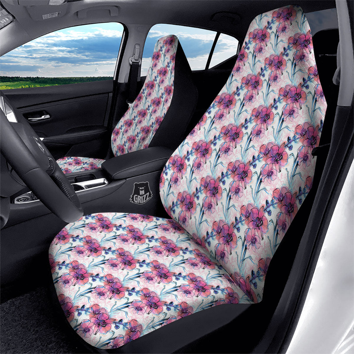 Orchid Drawing Print Pattern Car Seat Covers-grizzshop