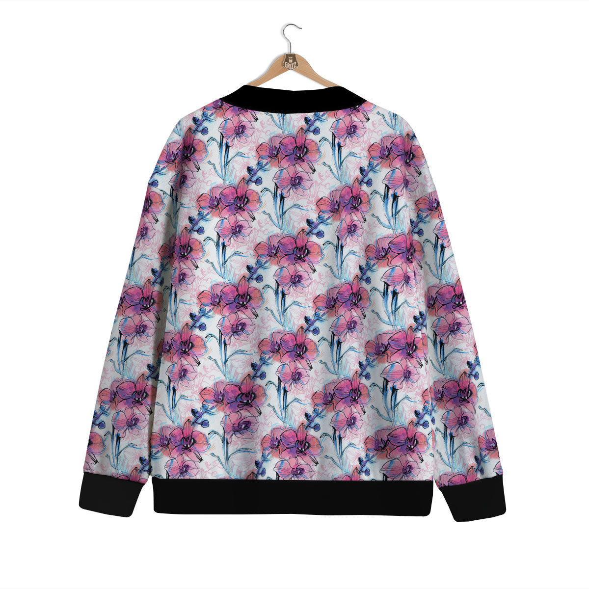 Orchid Drawing Print Pattern Cardigan-grizzshop