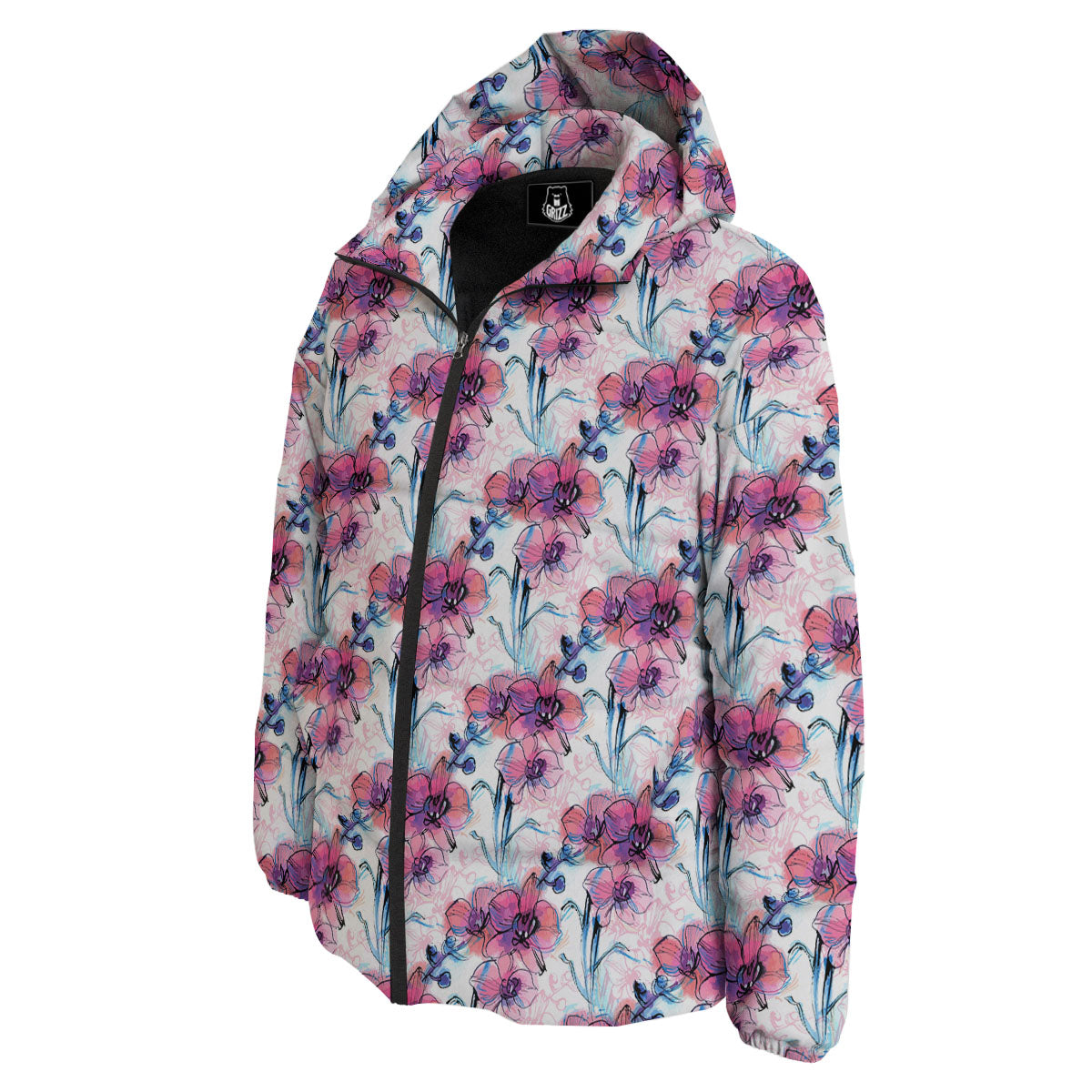Orchid Drawing Print Pattern Down Jacket-grizzshop