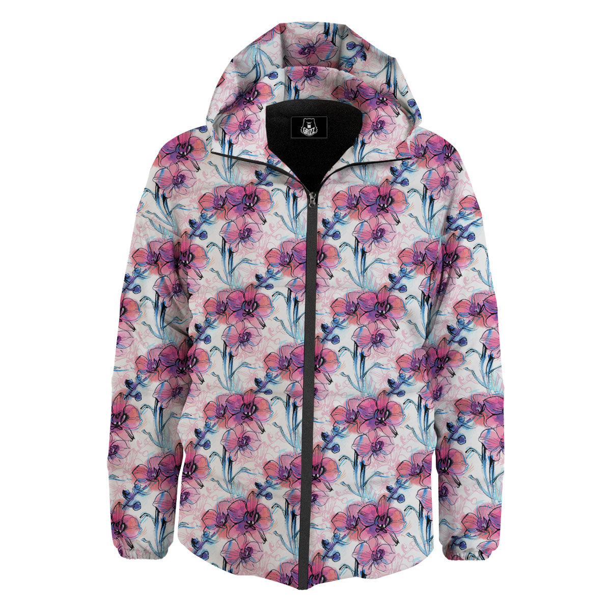 Orchid Drawing Print Pattern Down Jacket-grizzshop