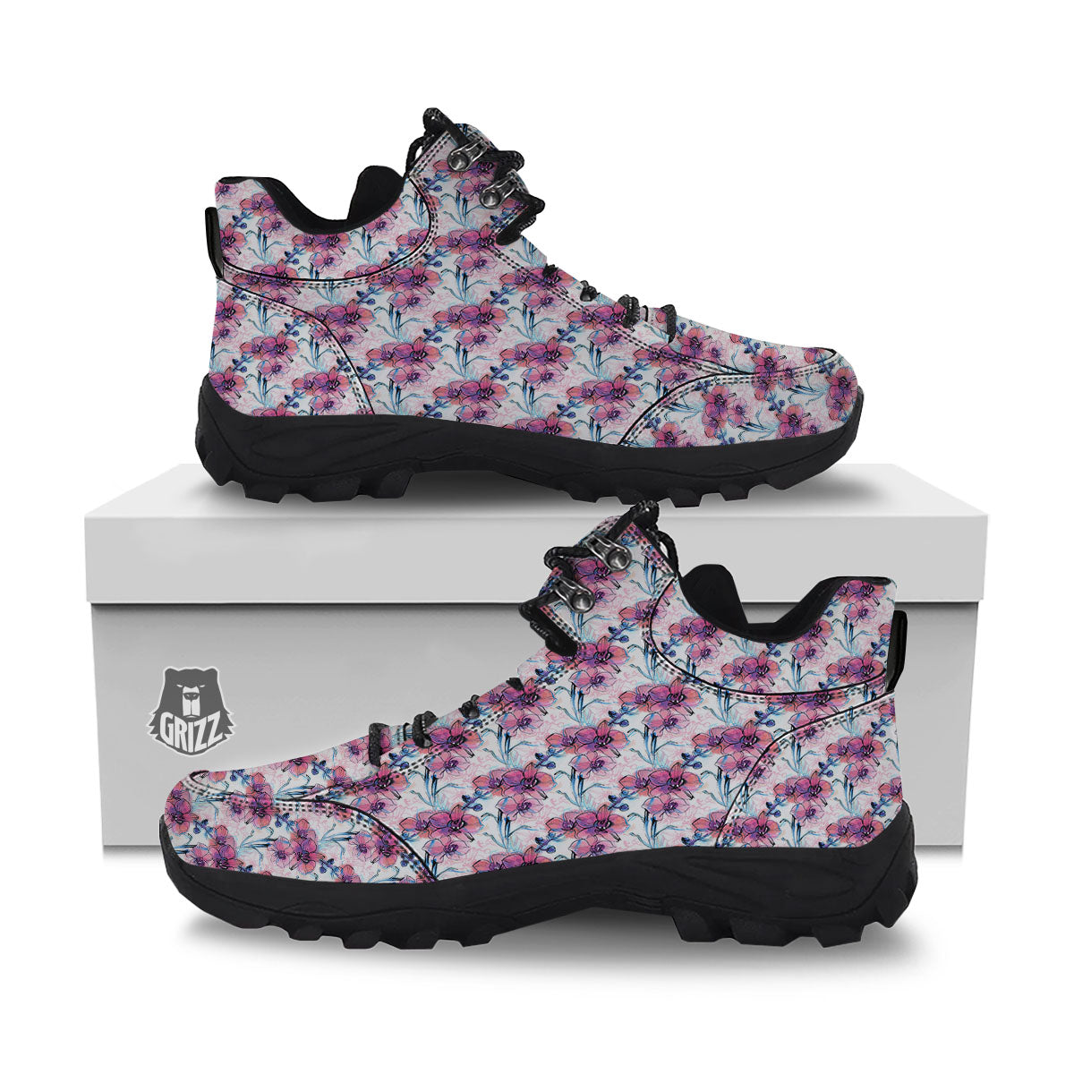 Orchid Drawing Print Pattern Hiking Shoes-grizzshop