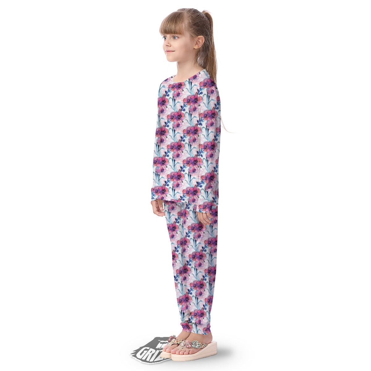 Orchid Drawing Print Pattern Kid's Pajamas-grizzshop