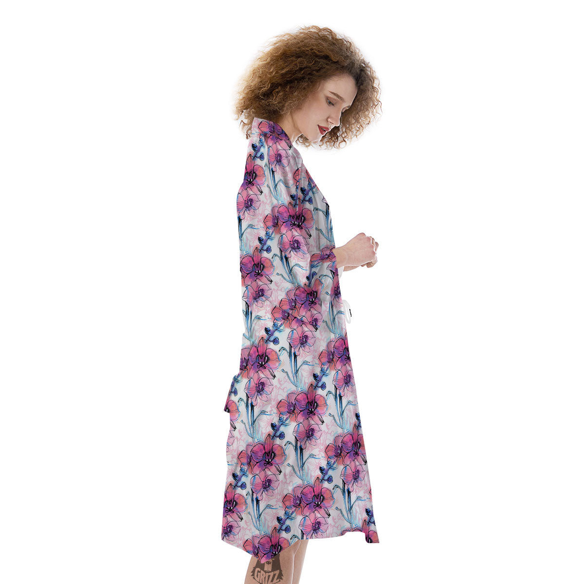 Orchid Drawing Print Pattern Kimono-grizzshop