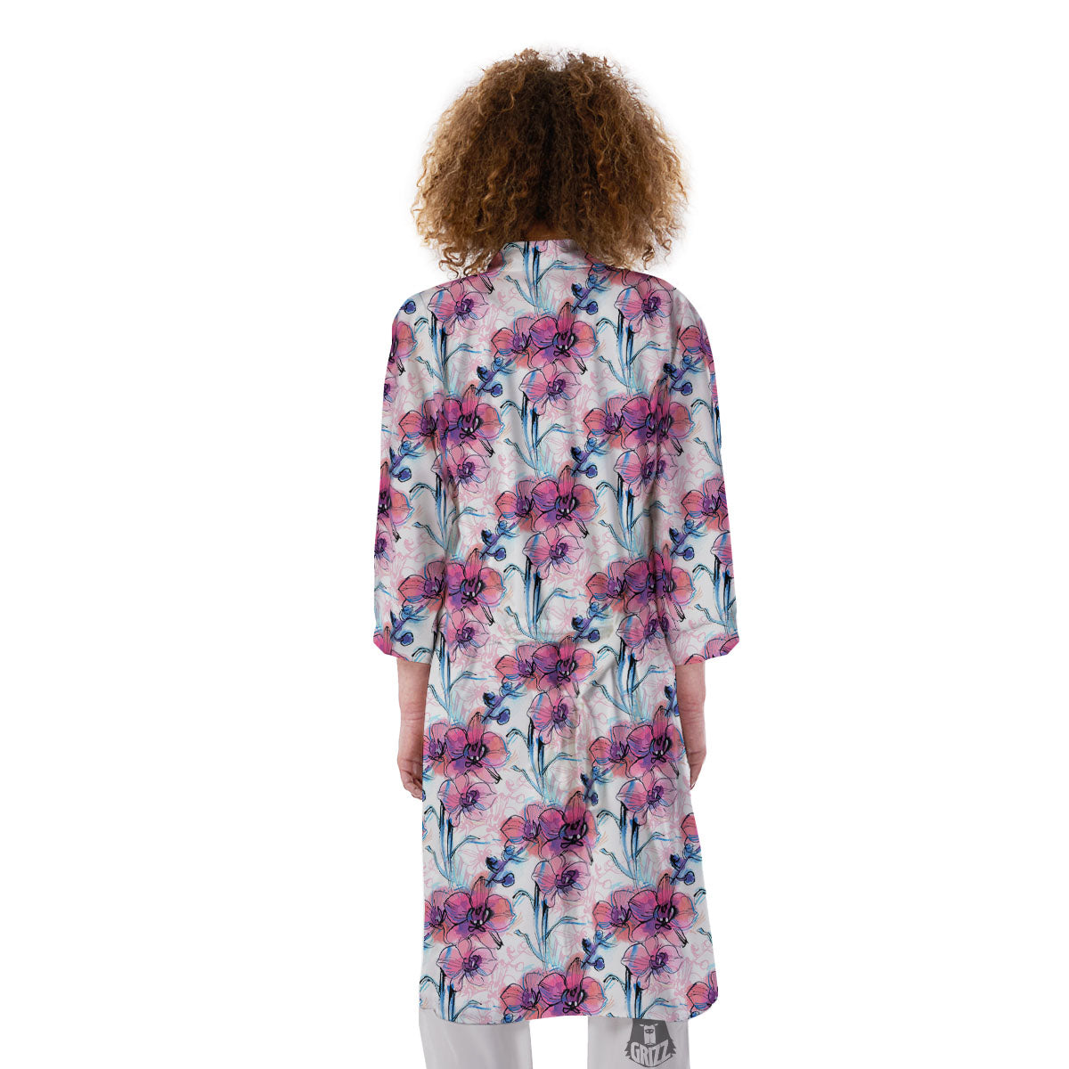 Orchid Drawing Print Pattern Kimono-grizzshop