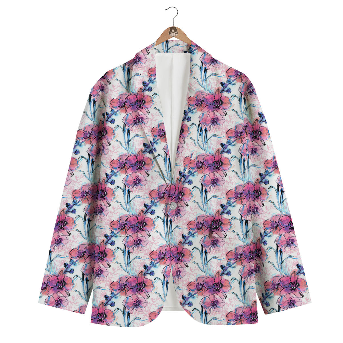 Orchid Drawing Print Pattern Men's Blazer-grizzshop