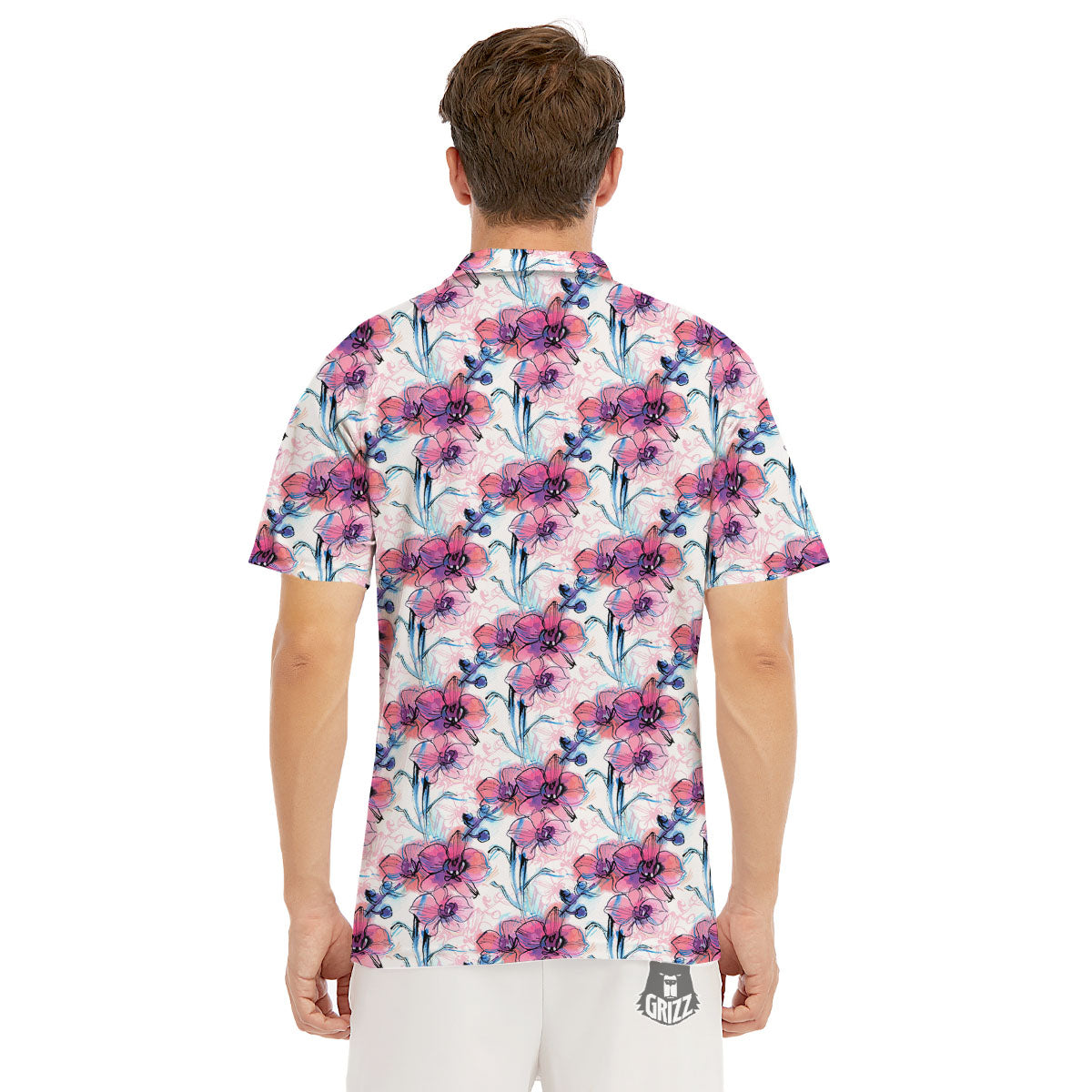 Orchid Drawing Print Pattern Men's Golf Shirts-grizzshop