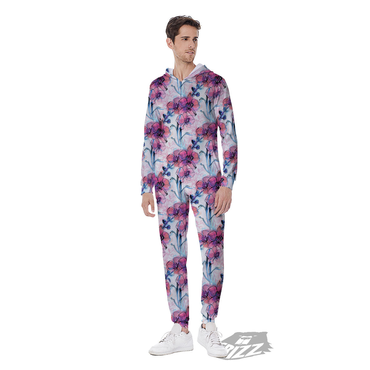 Orchid Drawing Print Pattern Men's Jumpsuit-grizzshop