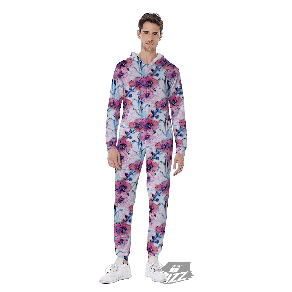 Orchid Drawing Print Pattern Men's Jumpsuit-grizzshop