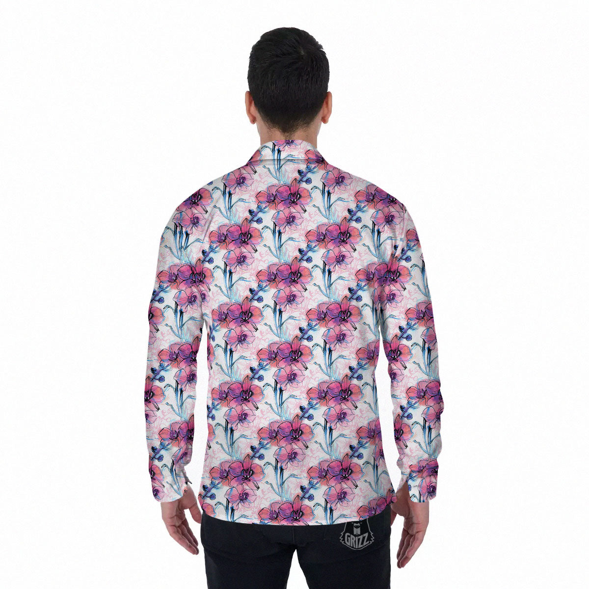 Orchid Drawing Print Pattern Men's Long Sleeve Shirts-grizzshop