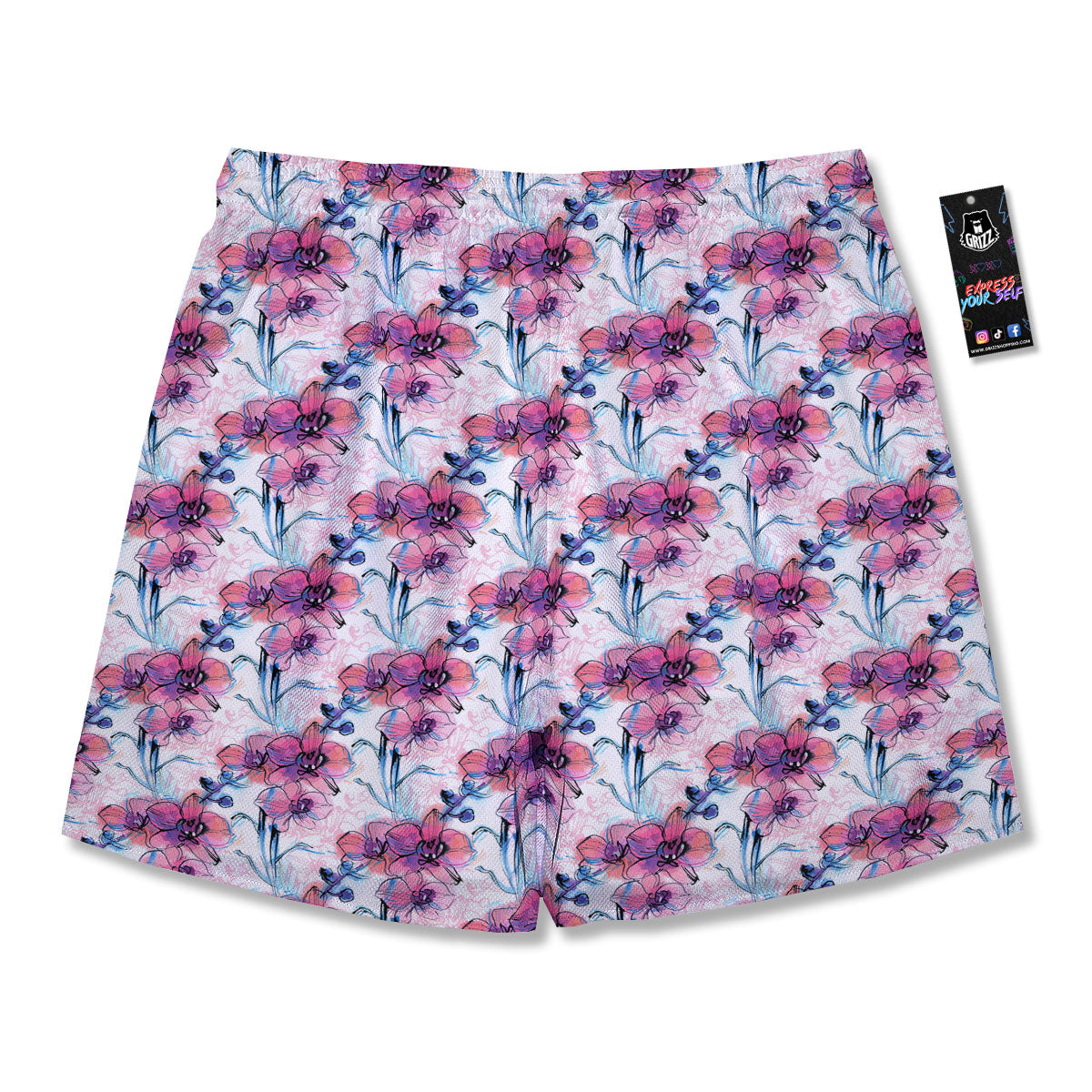 Orchid Drawing Print Pattern Men's Running Shorts-grizzshop