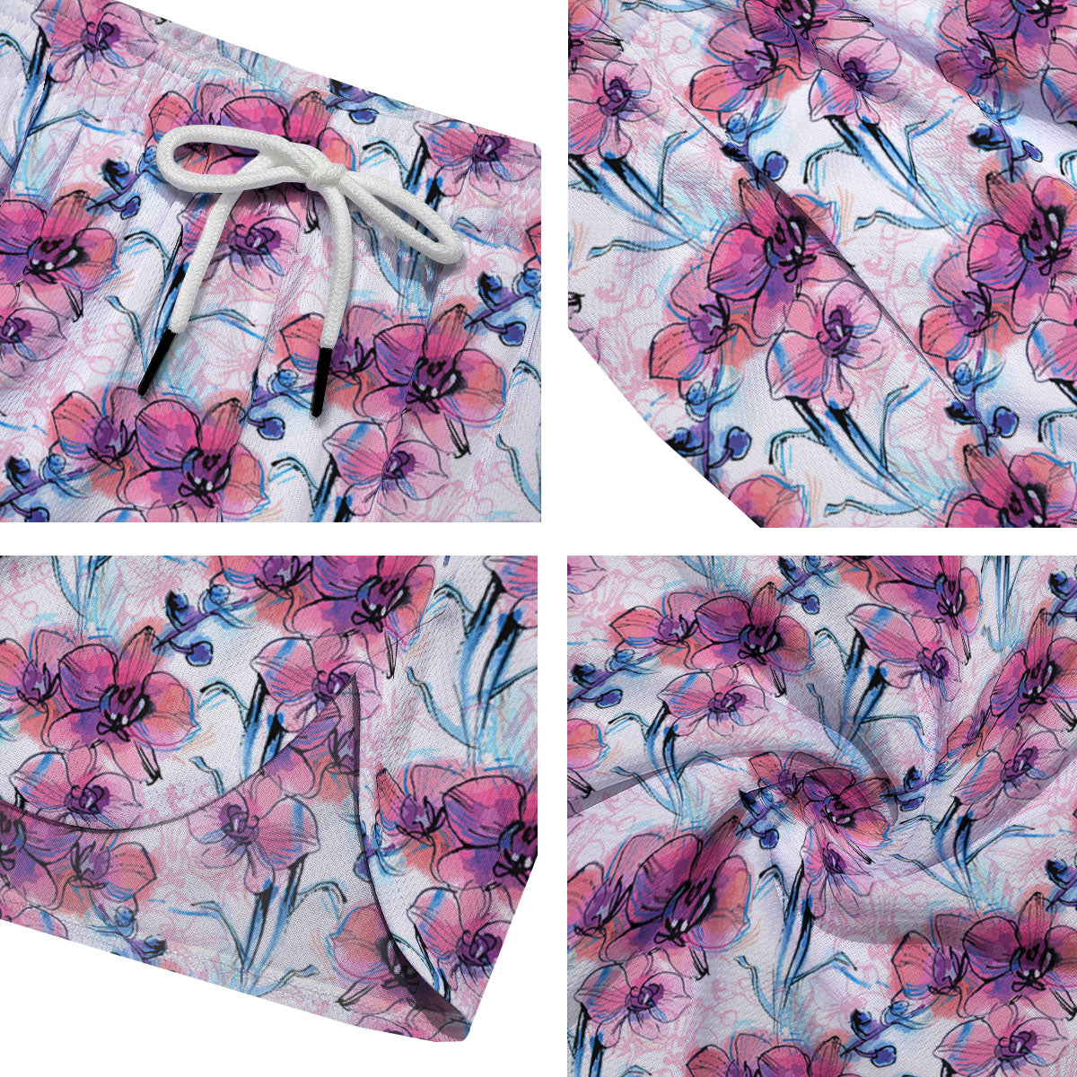 Orchid Drawing Print Pattern Men's Running Shorts-grizzshop
