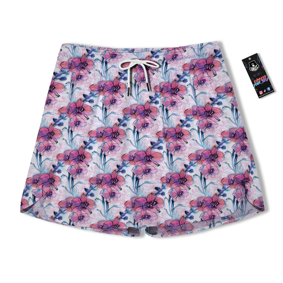 Orchid Drawing Print Pattern Men's Running Shorts-grizzshop