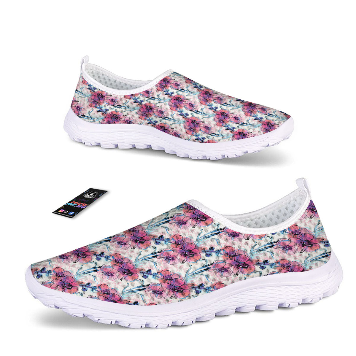 Orchid Drawing Print Pattern Nurse Shoes-grizzshop