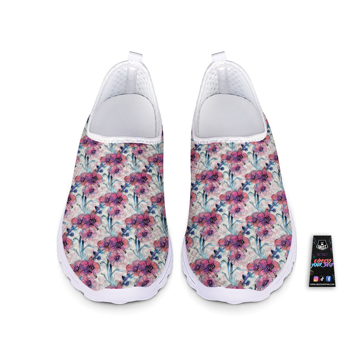 Orchid Drawing Print Pattern Nurse Shoes-grizzshop