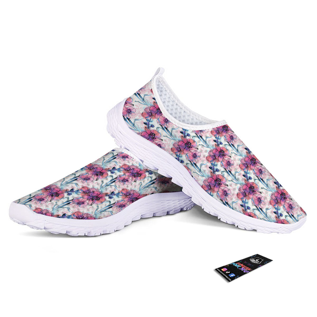 Orchid Drawing Print Pattern Nurse Shoes-grizzshop