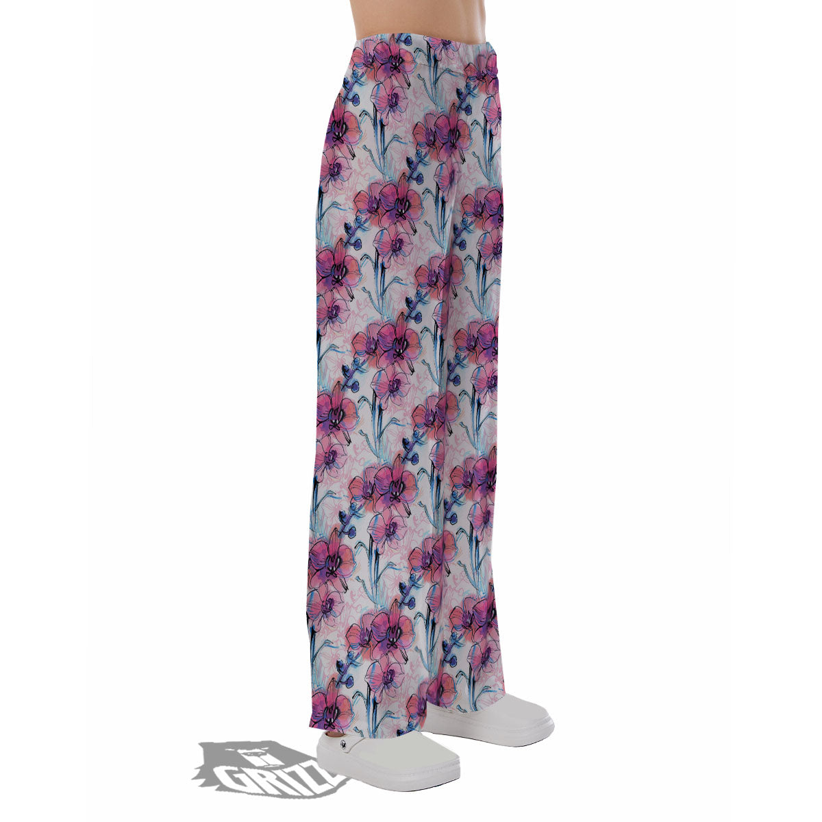 Orchid Drawing Print Pattern Pajama Pants-grizzshop