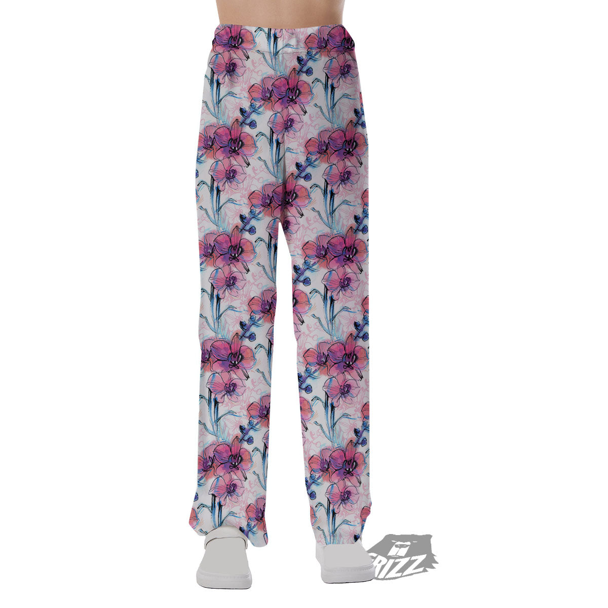 Orchid Drawing Print Pattern Pajama Pants-grizzshop