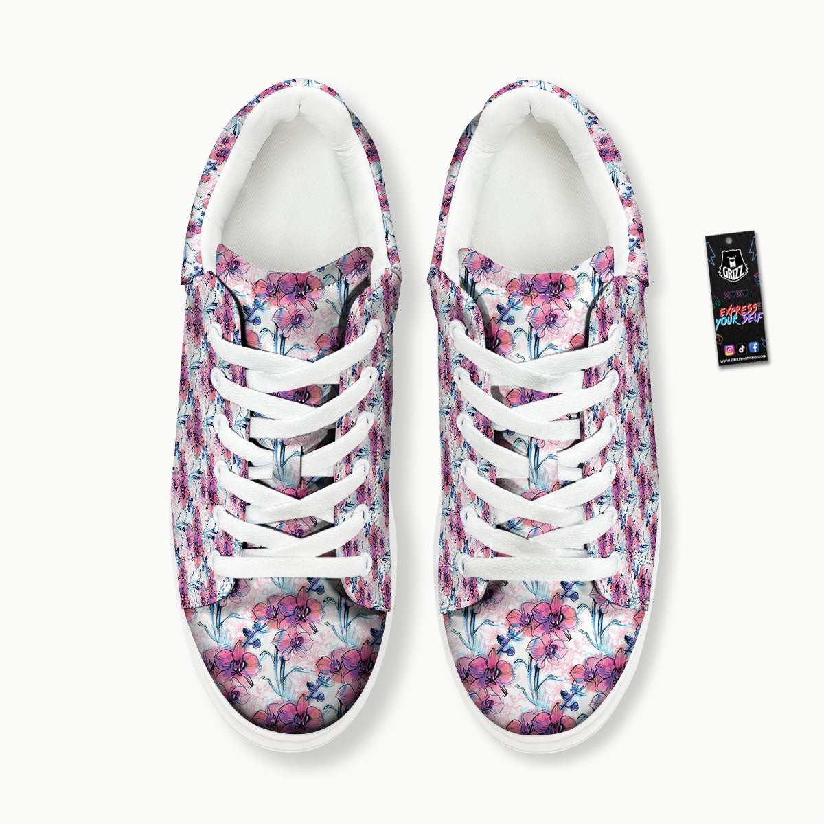 Orchid Drawing Print Pattern Platform Shoes-grizzshop
