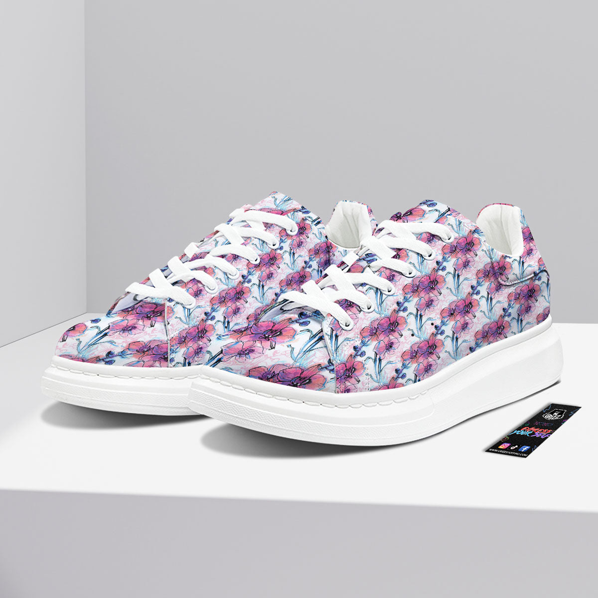 Orchid Drawing Print Pattern Platform Shoes-grizzshop